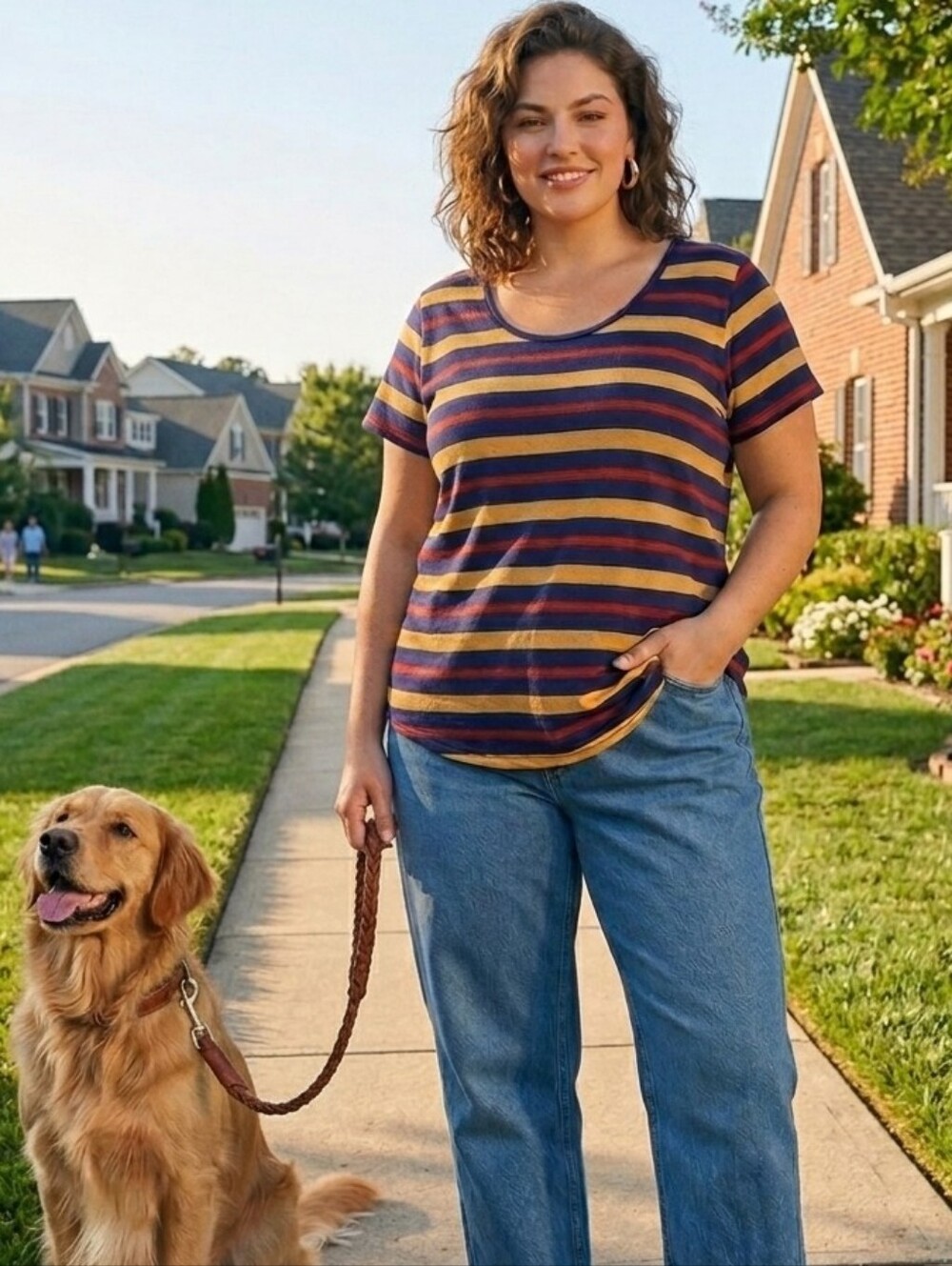 LuLaRoe 2XL Classic T Red, Navy Blue, Gold Striped Top